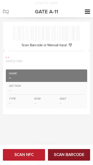 Initial view of the ticket scan screen.