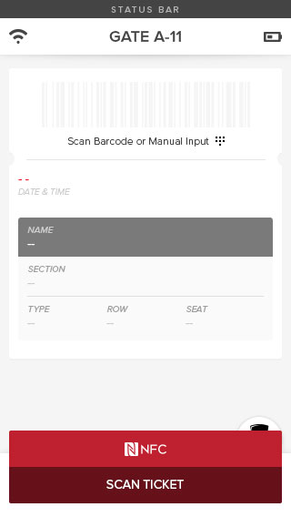 Initial view of the ticket scan screen.