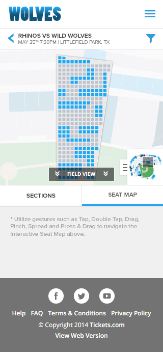 Seat map view of a section